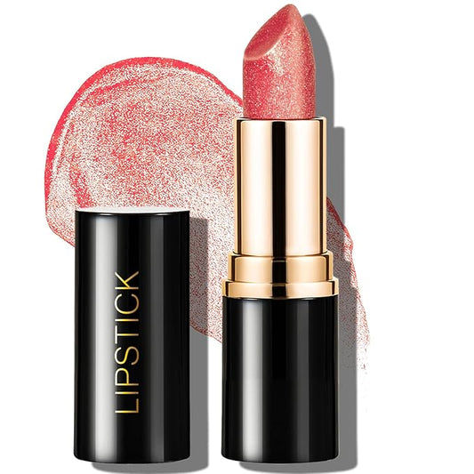 Metallic Lipstick Red Glitter Lip Stick, Long Lasting Waterproof Shimmer Lipstick for Women Makeup Tinted Lip Balm Creamy Diamond Smooth Full Coverage Lip Color Lightweight Non Stick Cup