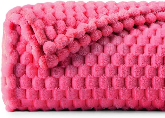 BEDELITE Hot Pink Twin Blanket for Couch, Soft Cozy Gifts for Women, 60*80 | 3D Jacquard Decorative Fleece Blanket, Super Soft Plush Throws, Cute Birthday Gift for Women & Men, Suitable for All Seasons