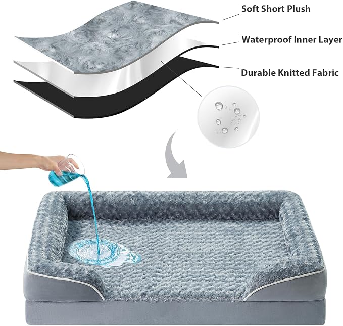 WNPETHOME Orthopedic Washable XXL Dog Bed for Senior Dog Cozy Sleep | Extra Large Waterproof Big Soft Dog Couch Sofa Bed for Dogs Relax with Removable Cover Supportive Pet Bed Grey 54x36 Inch