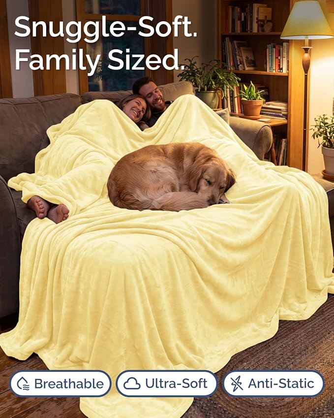 Ultra Soft Fleece Blanket Oversized King Size - Flannel Fleece Luxury Blanket - Lightweight for Couch Bed Chair - Thick, Warm and Breathable - All Season Cozy, Yellow