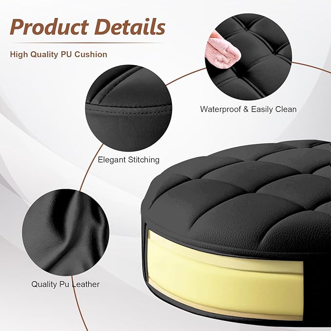 Small Rolling Stool with Wheels, PU Leather Height Adjustable Vanity Work Task Stool, 360 Swivel, Padded Seat Cushion, for Salon, Home, Office