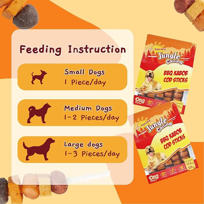 Jungle Calling Kabob Cod Stick for Medium & Large Dogs, Rawhide-Free Chews | High Protein Dog Kabob Treats, Made with Chicken, Duck, Beef, Sweet Potato & Pumpkin, 10.6 oz, Perfect for Special Moments