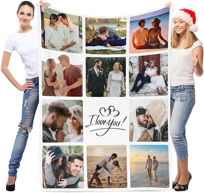 inkArts Personalized Blanket with Photo, Custom Photo Blanket, Customized Picture Blankets, Customizable Blankets, Personalized Anniversary Couple Gifts for Women Men Her Him Girlfriend Boyfriend