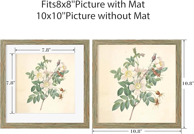 10x10 Picture Frame Set of 9, Display Pictures 8x8 with Mat or 10x10 without Mat, Multi Collage Gallery Square Photo Frames for Wall or Tabletop, Rustic Brown