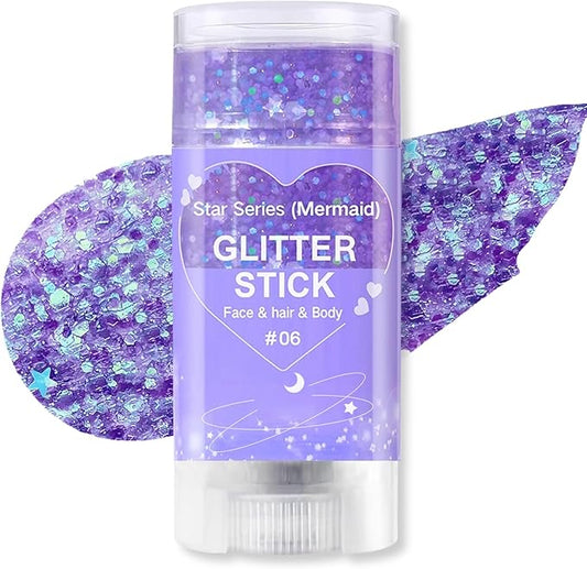 Purple Body Glitter Stick, Sparkling Hair Glitter for Kids and Women, Waterproof Face Hair and Body Glitter Makeup, Rave Accessories Carnival Chunky Sequins