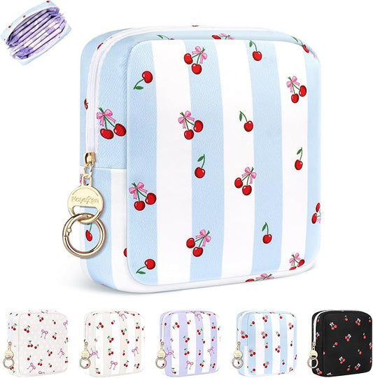 Period Bag for Teen Girls, Canvas Sanitary Napkin Storage Bag with Zipper, Portable Menstrual Pad Bag Tampon Holder for Purse