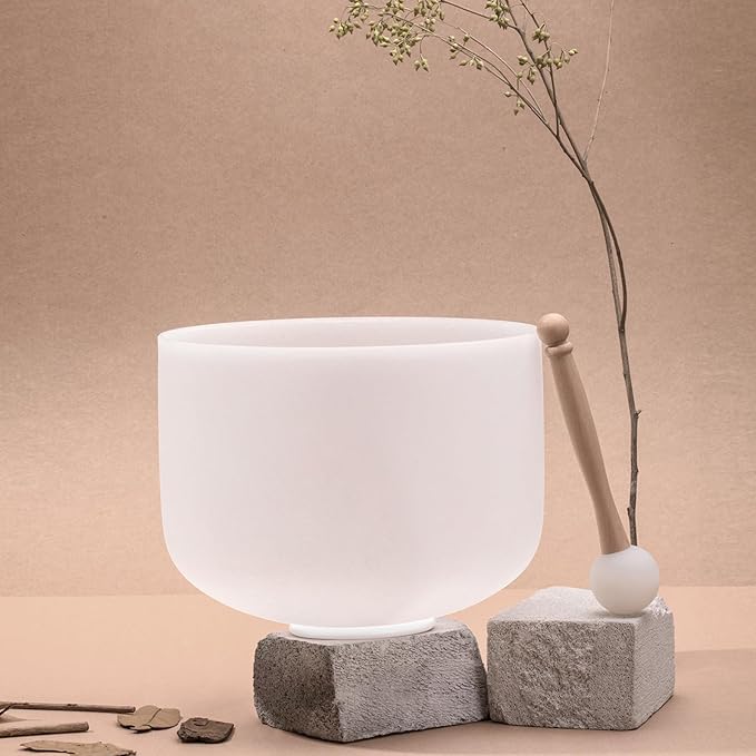 Singing Bowls 432hz F Note 8-Inch Crystal Singing Bowl With A Free Mallet And O-Ring For Sound Healing, Meditation, Yoga, And Sound Baths