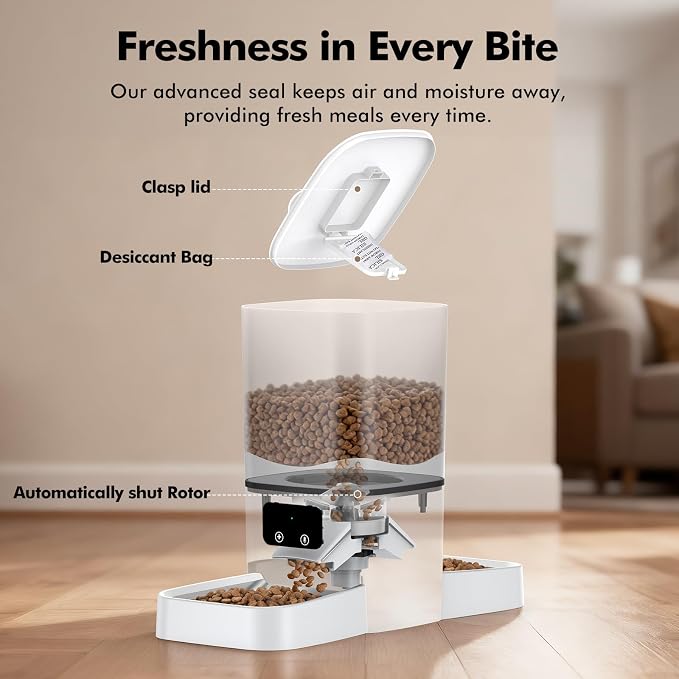 Automatic Cat Feeder for 2 Cats, 6L/25 Cup Large Capacity WiFi Pet Feeder with 2 Stainless Steel Bowls, Dual Power Supply, APP Control, 10s Voice Recorder, Timed Dry Food Dispenser for Multiple Pets