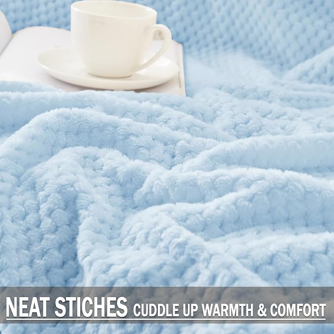 Exclusivo Mezcla Large Waffle Fleece Throw Blanket for Couch, Light Blue | Lightweight Soft Blanket for Sofa, Bed, Living Room, Plush Fluffy Throw for Home Decor, Travel, All Season, 50x70 Inches