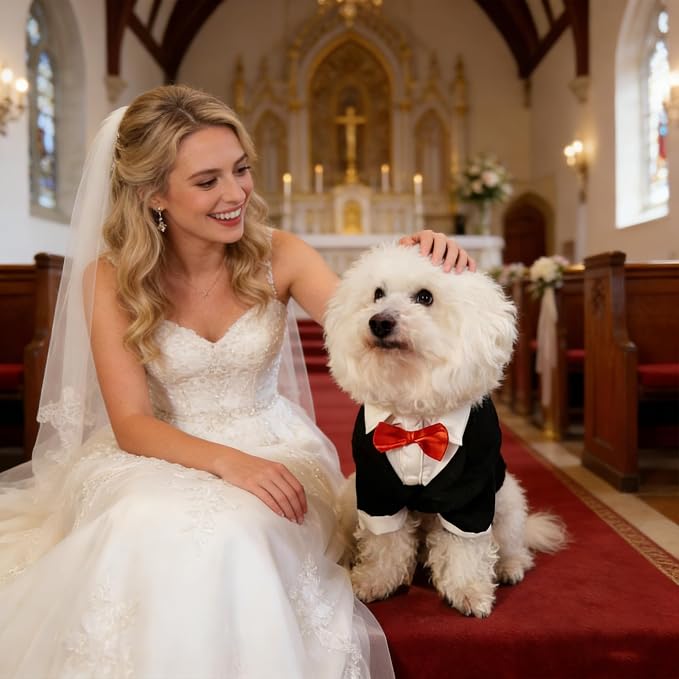 Dog Tuxedo Suit with Bow Tie Dog Shirt Puppy Clothes Formal Pet Tux Party Birthday Costume for Small Medium Dogs Pet Weding Attire Dress Up Cosplay Prince Costume Gentleman Apparel (Large)