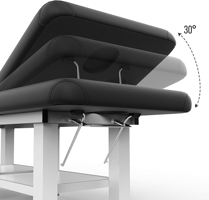 Black Wide Stationary Massage Table with Backrest for Treatment Table Physical Therapy Table Spa Facial Bed, Metal Frame PU Leather 31.5'' Wide 75'' Long Heavy Duty Professional Stationary Massage Bed