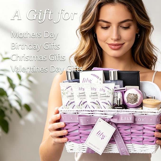Mother's Day Gift Basket for Mom, Gifts for Women, Spa Gift Basket for Women - 22 Piece Lavender Bath and Body Skin Care Set for Women, Spa Kit | Birthday Gifts, Valentines Day Gift, Christmas Gift