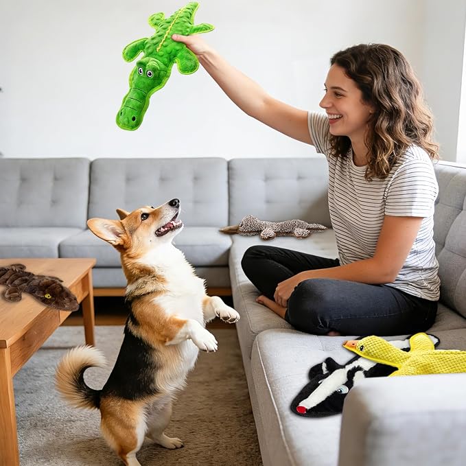 No Stuffing Dog Squeak Toys, 5 Pack Chew Toys for Small to Large Puppies | Durable Plush Puppy Teething Toys, Interactive to Keep Pets Busy, Toss Fetch Tug Play, Best Birthday Gift