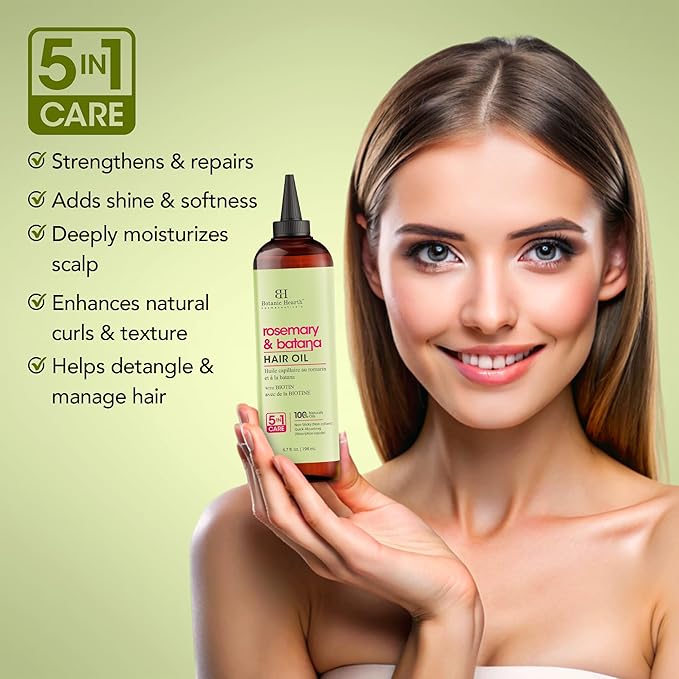 Botanic Hearth Hair Oil for Hair Growth & Hair Treatment Oils | Strengthening Dry, Frizzy, Damaged Hair & Scalp Treatment | Rosemary & Batana Hair Oil – 6.7 Fl Oz
