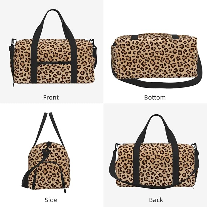 Fiokroo Sports Gym Bag Leopard Print Travel Duffel Bag For Men Women With Shoe Compartment Water Resistant Gym Bag Carry On Duffel Bag For Weekend Traveling Yoga Gym Sports