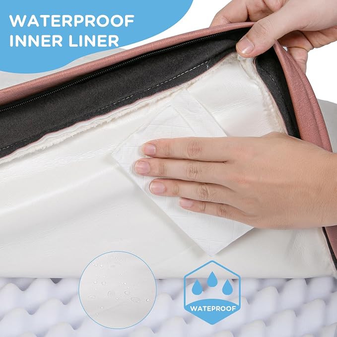 Sunheir Washable Orthopedic Large Dog Bed, Big Waterproof Dog Crate Bed 36" | Removable Machine Washable Cover, Egg Crate Foam Support, Easy-Clean, Anti-Slip Bottom, Soft Pet Bed Mat for Crate, Pink
