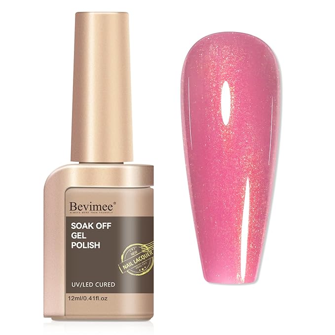 Pink Shimmer Gel Nail Polish, Dark Pink Color Holographic Glitter Jelly Gel Polish Soak Off UV Neutral Nail Polish Gel for Valentine's Day Gift Nail Art Salon at Home, 12ML