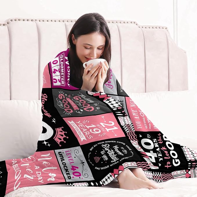 Sruemiul 40th Birthday Gifts Women, Happy 40th Birthday Blanket 60" x 80" | 40th Birthday Decorations for Women, 40 Year Old Birthday Gifts for Women, 1986 40Th Birthday Gift for Her, Daughter, Friend