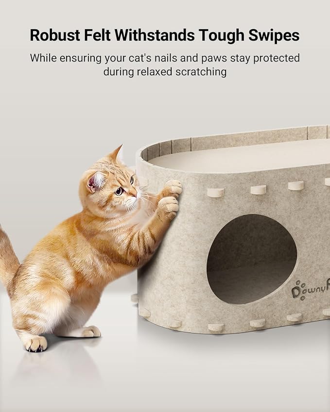 DownyPaws Cat House for Indoor Cats, Peekaboo Cat Bed Cave, Cream | Cat Hideaway Enclosed Bed,Cave Hideout Fort,Kitten Cube Castle Hut Tunnel for Cats,Hide Box Bed for Large Cat Up to 22 Lbs