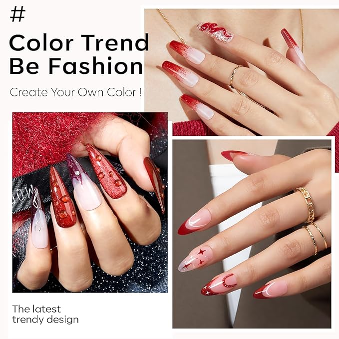 modelones Red Gel Nail Polish Set - 6 Colors 2026 Easter Ruby Glitter Cat Eye Magnetic Gel Polish Burgundy Red Sparkle Bloody Nail Polish Kit Soak Off LED Manicure Nail Art DIY Gift