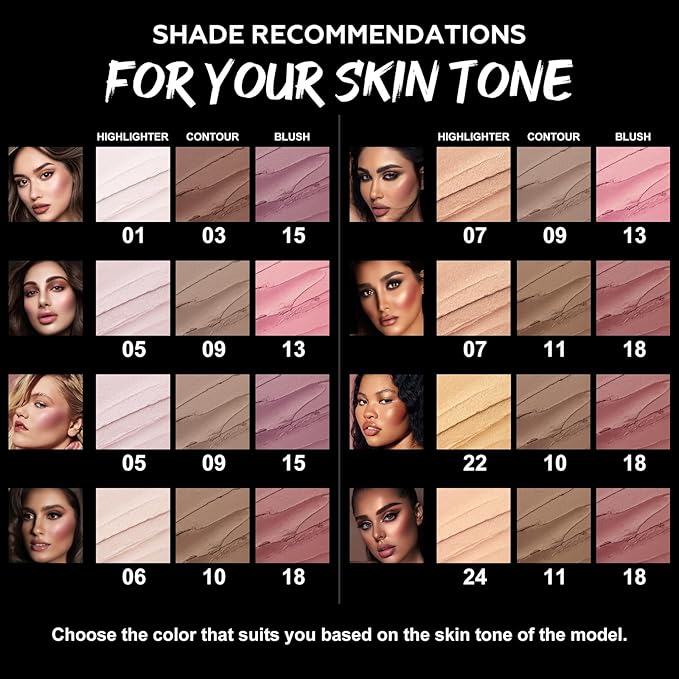 FOCALLURE 3PCS Cream Contour Stick - Highlighter Bronzer Blush Set for Face Sculpting, Non-Greasy Longwear Makeup, Easy to Blend with Natural Matte Finish,SET 5