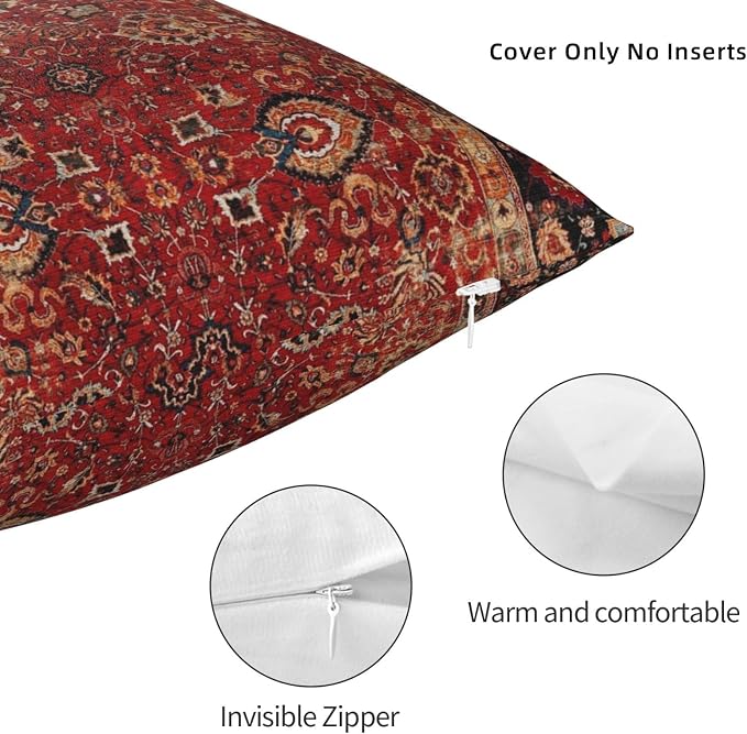 Antique Oriental Turkish Carpet Pattern Pillow Covers Decorative Square Throw Pillowcase 18x18 Inch Couch Cushion Cover for Home Decor Living Room Bedroom College Dorm Bed Car Sofa