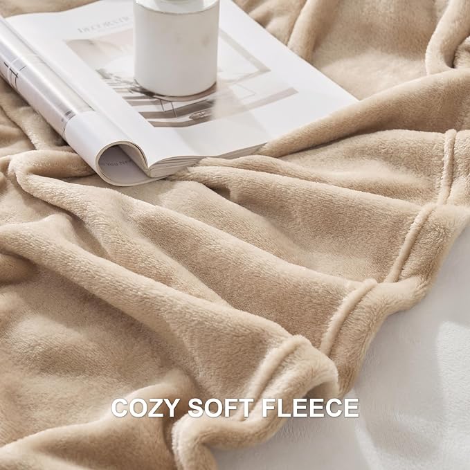 Hansleep King Light Camel Fleece Blanket, Soft Flannel Bed Blanket | Fuzzy Cozy Blanket 90x108 Inches, Multi-use for Bed, Sofa, Couch, Travel, Camping, All Season Warm Lightweight Cover