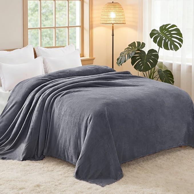 Exclusivo Mezcla Soft Fleece Blanket Cal King Size for Bed, Dark Grey | 120x120 Inches, Double-Sided Brushed Flannel, Lightweight Plush Cozy Blanket for Home Decor, All Season, Machine Washable
