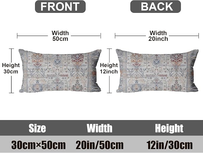 Boho Throw Pillow Covers 12x20 inch Set of 2,Soft Pillowcases Bohemia Carpet Printing Pattern Decorative Sofa Living Room Bed Rectangle Pillow Case Cushion Cover-Gray Flower
