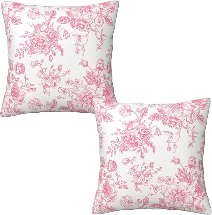 Vintage Pink Floral Throw Pillow Covers 20x20 Set of 2 Chinoiserie Farmhouse Decor Cushion Cases