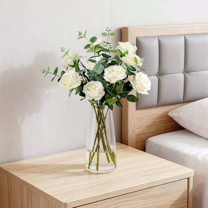 Crystal Clear Glass Flower Vase for Table Centerpiece Home Decor, 8.3inch H | Glass Vases for a Dozen of Flowers, Living Room, Bathroom, Office, Coffee Table, Wedding Decor, Housewarming Valentine Gifts