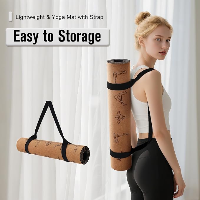 Premium Cork Yoga Mat 1/4 & 2/5 Inch Thick 72 x 26 in, Thick Cork and TPE Non Slip Yoga Mats for Women Men, Sweat Proof Eco-friendly, Great for Hot Yoga & Workouts