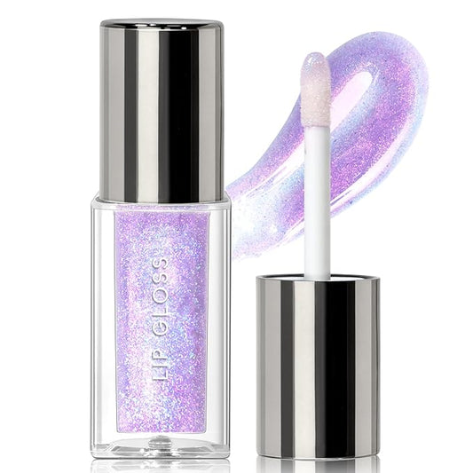 Purple Glitter Lip Gloss Liquid Lipstick, Moisturizing Holographic Multichrome Shimmer Tinted Lips Stain Oil Diamond Metallic Lip Gloss, Long Lasting High-Shine Glimmer Lips Makeup02
