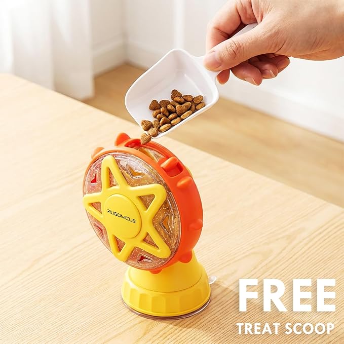 Interactive Cat Toy for Indoor Cats, Ferris Wheel Cat Treat Dispenser Teaser Wand & Suction Cup Base, w/Spoon, Puzzle Feeder Toy for Exercise, Mental Stimulation, Slow Feeding