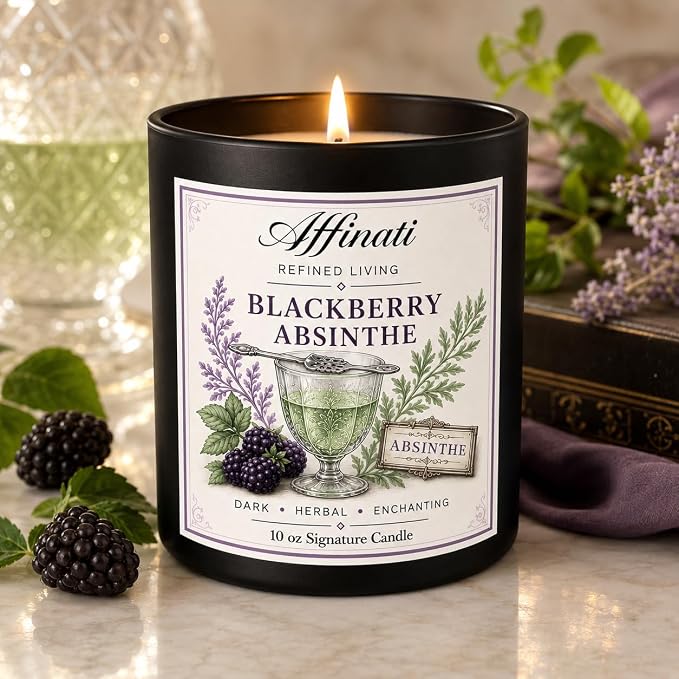 Affinati BlackBerry Absinthe 10 oz Scented Candle – Long Lasting Luxury Soy Blend Candle for Home, Strong Scent Throw Dark Fruit Exotic Aromatherapy Candles, Clean Burning Home Fragrance Gift