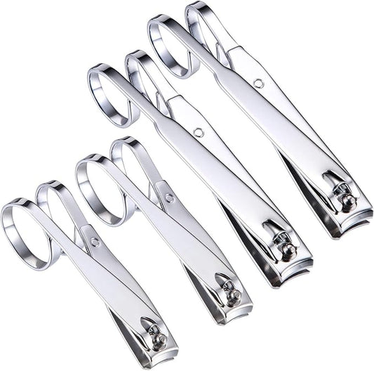 Mudder 4 Pack EZ Grip Nail Clipper Set Sharp Stainless Steel Fingernail and Toenail Clipper Cutters Trimmer Long Handle Travel Nail Kit for Men Women(Easy Grip Style)