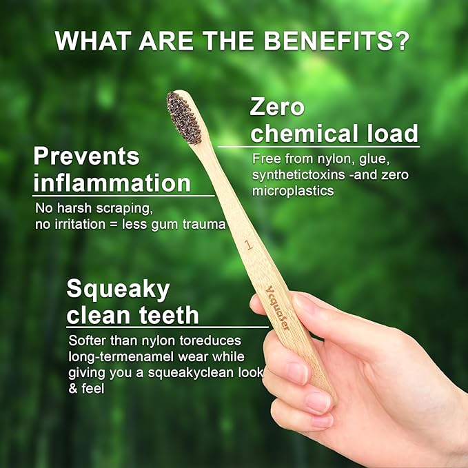 Ycquaser Bamboo Toothbrushes,Travel Toothbrush&Horse Bristle(4-Pack),Natural Soft Bristles for Adults,100% Biodegradable,Plastic & Nylon Free