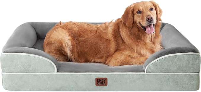 EHEYCIGA Orthopedic Dog Beds Large Sized Dog, Waterproof Washable Pet Bed | Non-Slip Bottom and Egg-Crate Memory Foam XL Dog Couch Bed with Washable Removable Cover, Greyish Green, 41Inch