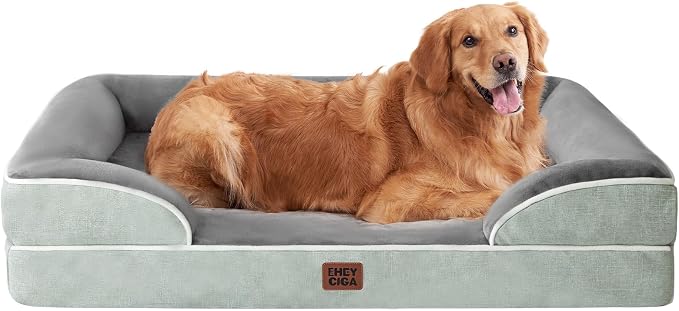 EHEYCIGA Orthopedic Extra Large Dog Bed, Waterproof Washable XL Pet Bed 44" | Non-Slip Bottom and Egg-Crate Memory Foam Big Dog Couch Bed with Washable Removable Cover, Greyish Green, 44Inch