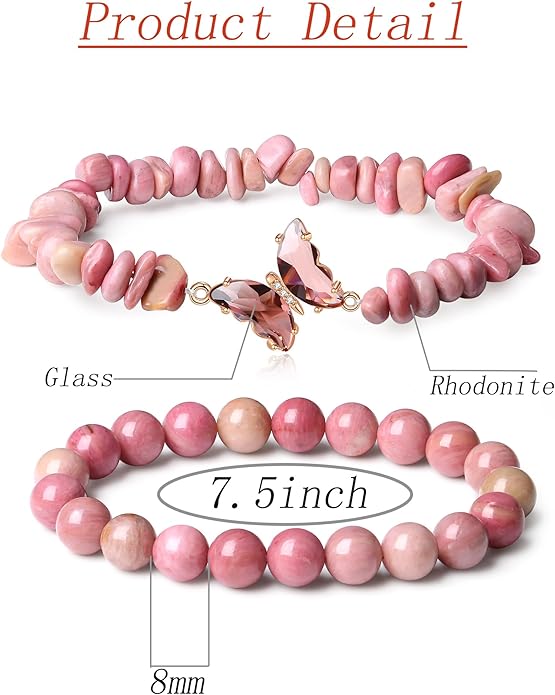 DUQGUHO 2Pcs Butterfly Bracelets for Women Healing Crystals Bracelets for Women Natural Gemstone Bead Bracelet Cute Butterfly Charm Bracelet Stretch 8mm Crystal Jewelry Gifts for Women