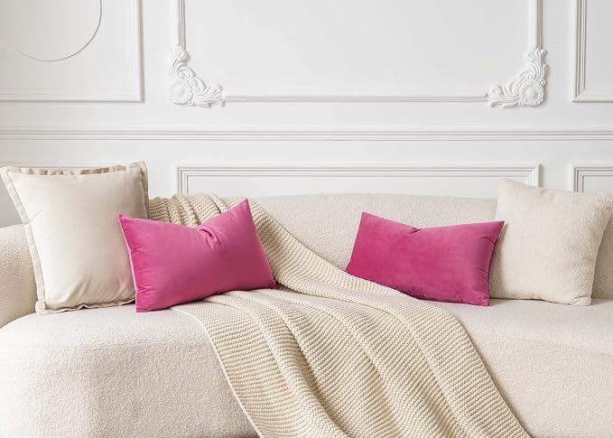 Throw Pillow Covers Set of 2 for Couch Velvet Cushion Covers 14x14,Rose Red | Decorative Pillow Covers with Invisible Zipper for Sofa Bed Living Room Bedroom Home Decor Modern