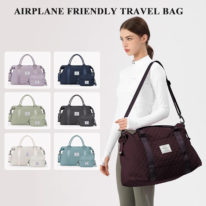 Travel Duffel Bag, Carry On Overnight Weekender Bags for Women | Travel Bag with Wet Pocket & Trolley Sleeve, For Spirit Airlines 18x14x8 Personal Item Bag
