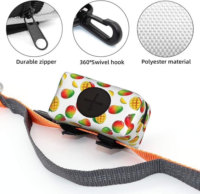 Dog Poop Bag Holder Leash Attachment Waste Bag Dispenser Zippered Pouch (Mango Art)