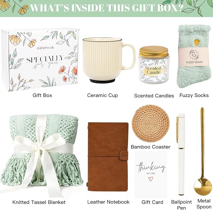 Gifts for Women, Get Well Soon Gifts for Women, Sympathy Care Baskets, Thinking of You Care Package, Self Care Gifts, After Surgery Feel Better Gifts Blanket (Sage Green）