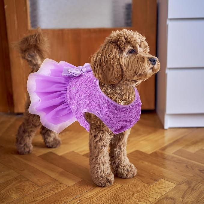 ASENKU Dog Dress Pet Wedding Dress Puppy Birthday Party Outfit, Purple L | Dog Flower Girl Dress With Leash Hole, Princess Puppy Dress For Weddings, Daily Wear, Fits Small Medium Large Dogs Cats