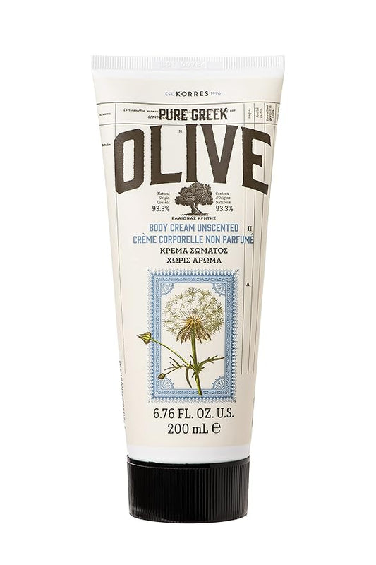 KORRES Pure Greek Olive Body Cream, Unscented Body Lotion with Omega Fatty Acids, Vitamins and Antioxidants, Nourishing Hydration for Dry Skin, Plant Based Moisturizer For Women & Men, 6.76 Fl Oz