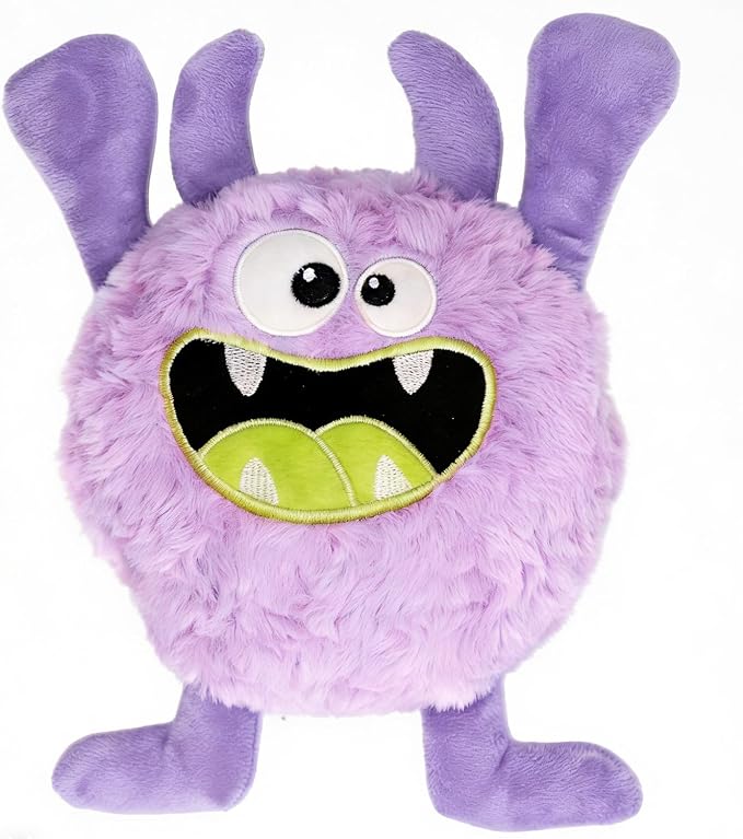 Monster Stuffed Squeaky Dog Toy, Crinkle Dog Plush Toy, Purple | Soft Lightweight Toy for Fetch and Chew, Interactive Outdoor Indoor Play for Tug, Birthday Gift, For Puppy Small Medium Dog