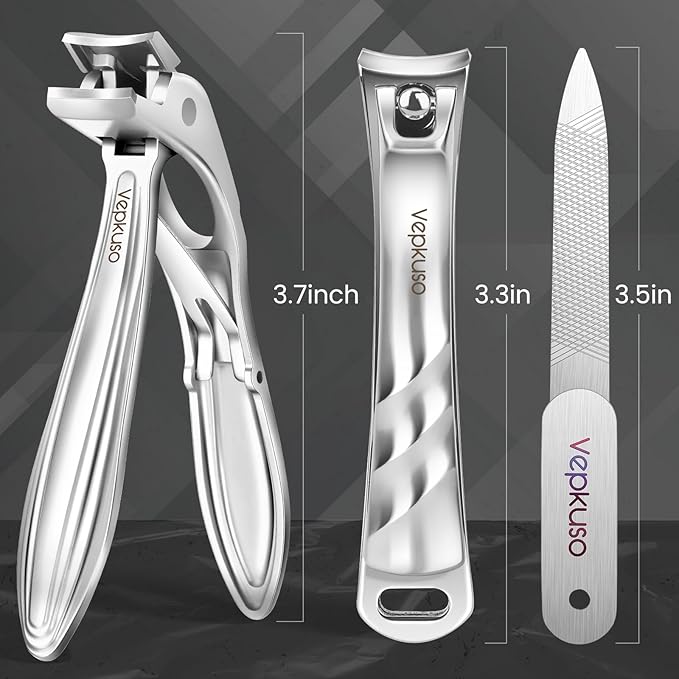 Vepkuso Toenail Clippers&Nail Clippers for Seniors Thick Nails - Professional Nail Clippers Set for Men/Women, Manicure Kit with Angled Head, Stainless Steel Toe Nail Cutter, Gift Idea