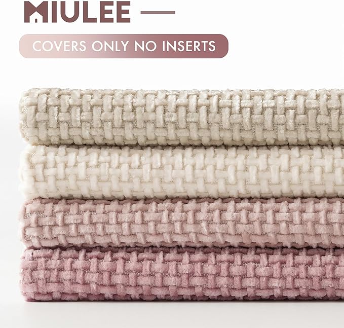 MIULEE Soft Decorative Chenille Pillow Covers Light Pink 20x20 Pack of 4 | Shabby Chic Decor, Romantic Blush Neutral Set, Couch Throw Pillows, Farmhouse Boho Cushion Covers for Sofa Bed Living Room