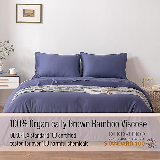 Bella Coterie Luxury Bamboo Viscose King Size Sheet Set | 100% Organically Grown | Ultra Soft | Cooling for Hot Sleepers | 18" Deep Pocket [Twilight Blue]